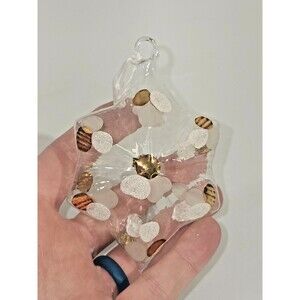 VINTAGE Hollow Clear Blown Glass Christmas Ornament Polka Dot Star Decor EUC